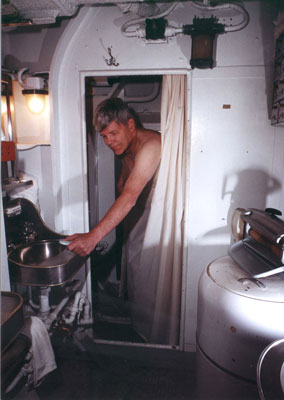 Crewman in crew's shower